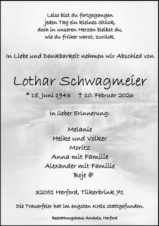 Traueranzeige von Lothar Schwagmeier von Neue Westfälische und Westfalen-Blatt