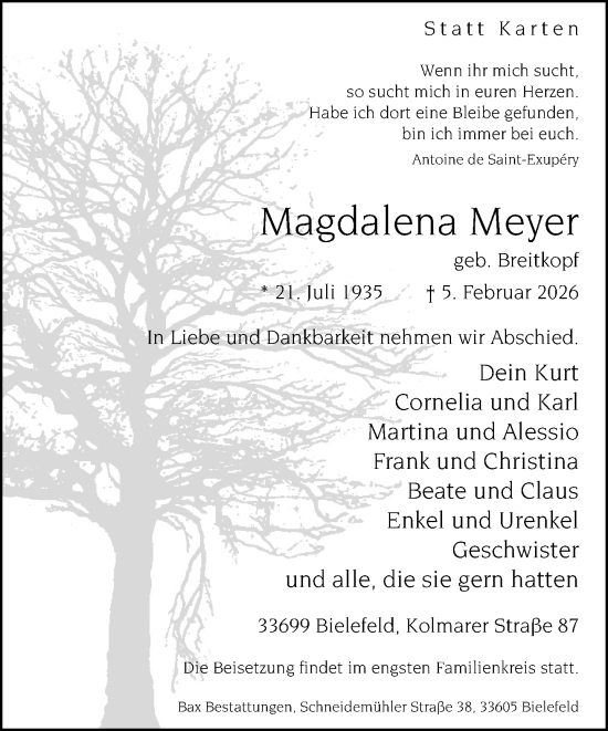 Traueranzeige von Magdalena Meyer von Neue Westfälische und Westfalen-Blatt