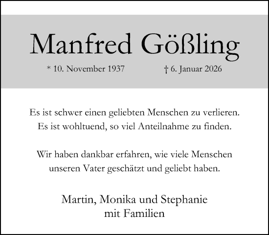 Traueranzeige von Manfred Gößling von Neue Westfälische und Westfalen-Blatt