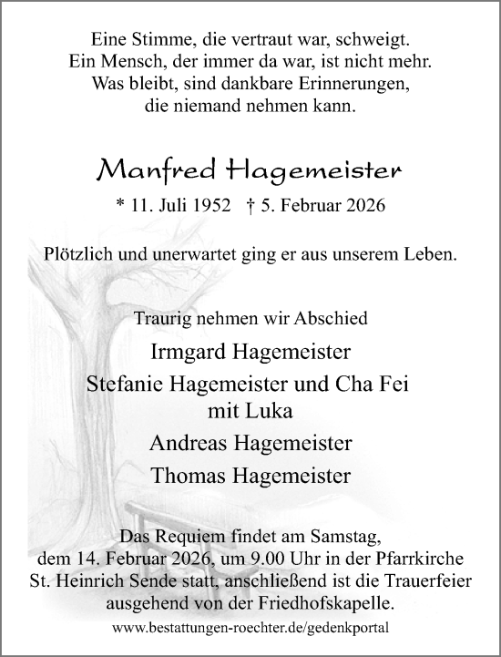 Traueranzeige von Manfred Hagemeister von Neue Westfälische und Westfalen-Blatt