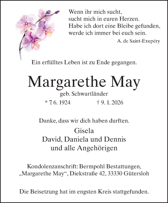 Traueranzeige von Margarethe May von Neue Westfälische und Westfalen-Blatt