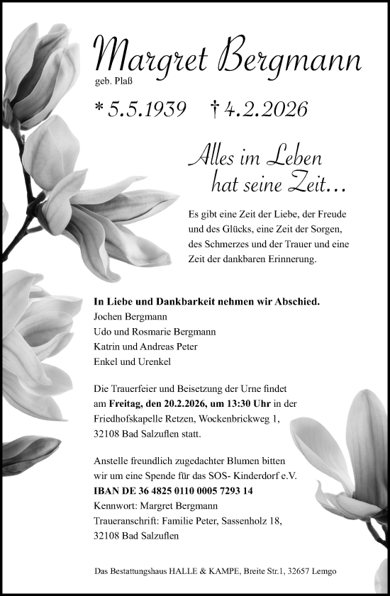 Traueranzeige von Margret Bergmann von Neue Westfälische und Westfalen-Blatt