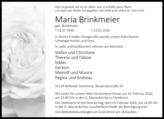 Traueranzeige von Maria Brinkmeier von Neue Westfälische und Westfalen-Blatt