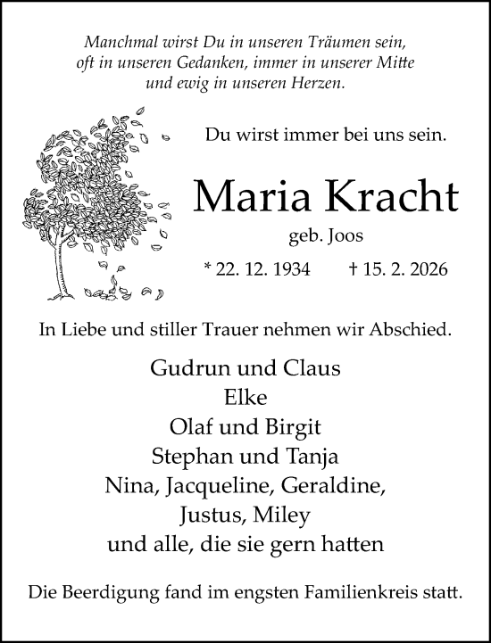 Traueranzeige von Maria Kracht von Neue Westfälische und Westfalen-Blatt