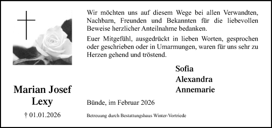 Traueranzeige von Marian Josef Lexy von Neue Westfälische und Westfalen-Blatt