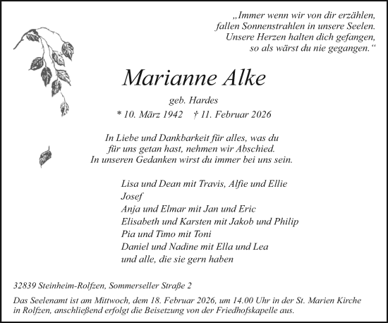Traueranzeige von Marianne Alke von Neue Westfälische und Westfalen-Blatt