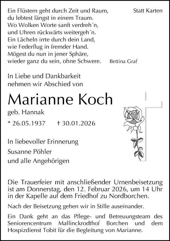 Traueranzeige von Marianne Koch von Neue Westfälische und Westfalen-Blatt