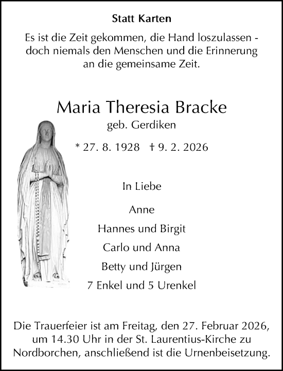 Traueranzeige von Maria Theresia Bracke von Neue Westfälische und Westfalen-Blatt