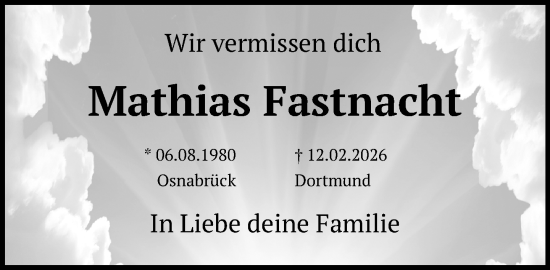 Traueranzeige von Mathias Fastnacht von Neue Westfälische und Westfalen-Blatt