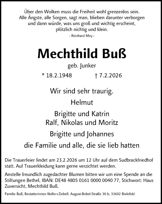 Traueranzeige von Mechthild Buß von Neue Westfälische und Westfalen-Blatt