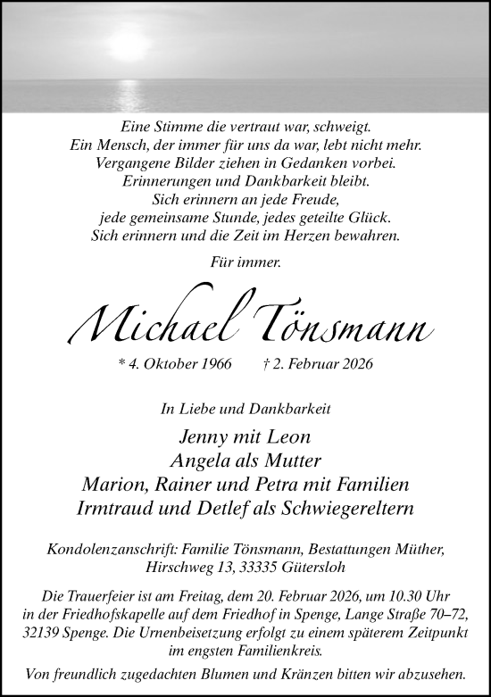 Traueranzeige von Michael Tönsmann von Neue Westfälische und Westfalen-Blatt