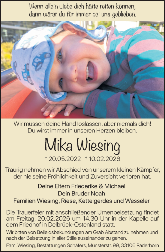 Traueranzeige von Mika Wiesing von Neue Westfälische und Westfalen-Blatt