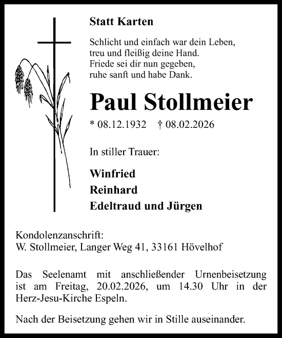 Traueranzeige von Paul Stollmeier von Neue Westfälische und Westfalen-Blatt
