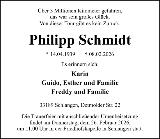 Traueranzeige von Philipp Schmidt von Neue Westfälische und Westfalen-Blatt