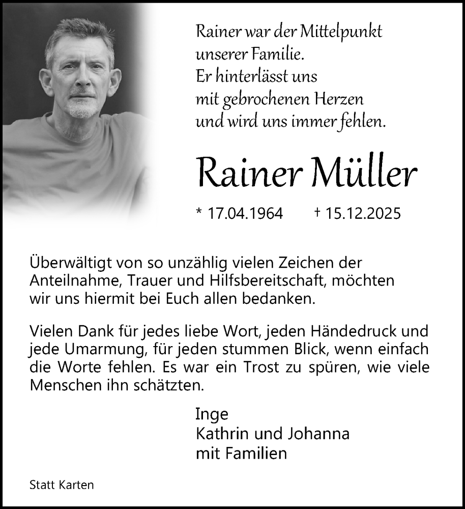  Traueranzeige für Rainer Müller vom 06.02.2026 aus Neue Westfälische und Westfalen-Blatt