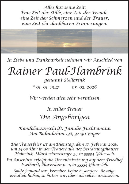 Traueranzeige von Rainer Paul-Hambrink von Neue Westfälische und Westfalen-Blatt