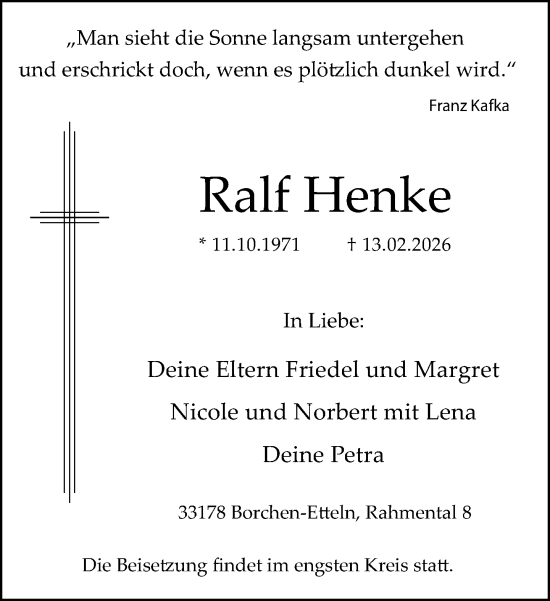 Traueranzeige von Ralf Henke von Neue Westfälische und Westfalen-Blatt