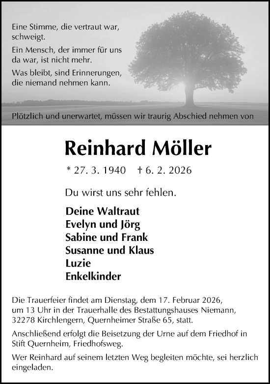 Traueranzeige von Reinhard Möller von Neue Westfälische und Westfalen-Blatt