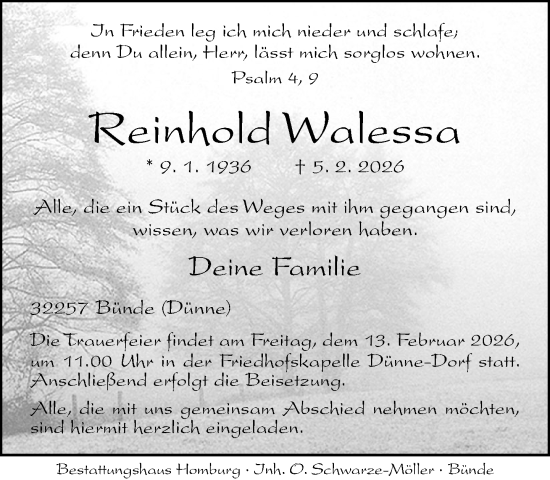 Traueranzeige von Reinhold Walessa von Neue Westfälische und Westfalen-Blatt