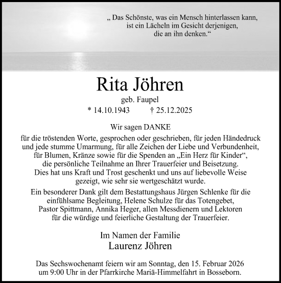 Traueranzeige von Rita Jöhren von Neue Westfälische und Westfalen-Blatt