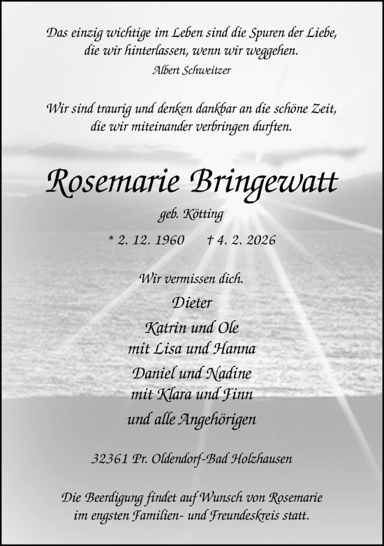 Traueranzeige von Rosemarie Bringewatt von Neue Westfälische und Westfalen-Blatt