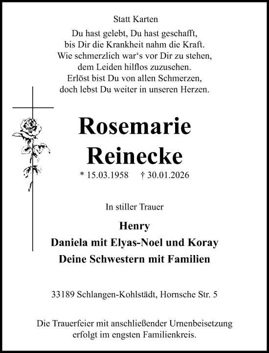 Traueranzeige von Rosemarie Reinecke von Neue Westfälische und Westfalen-Blatt
