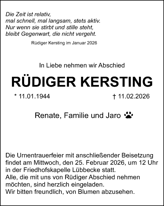 Traueranzeige von Rüdiger Kersting von Neue Westfälische und Westfalen-Blatt