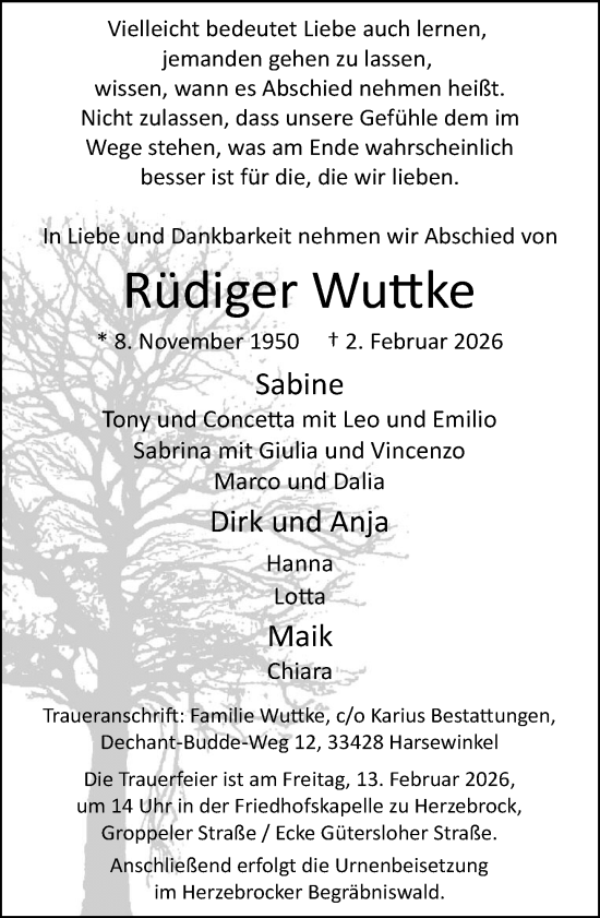 Traueranzeige von Rüdiger Wuttke von Neue Westfälische und Westfalen-Blatt