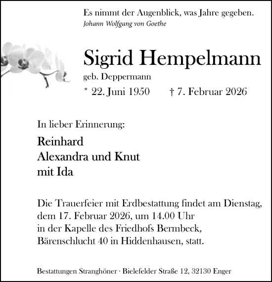 Traueranzeige von Sigrid Hempelmann von Neue Westfälische und Westfalen-Blatt