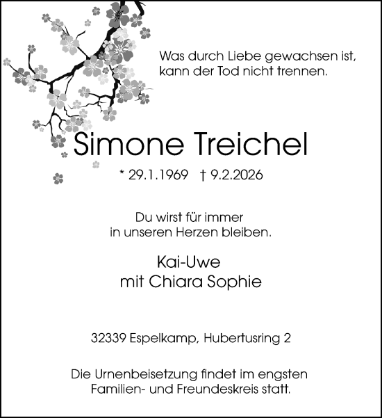 Traueranzeige von Simone Treichel von Neue Westfälische und Westfalen-Blatt