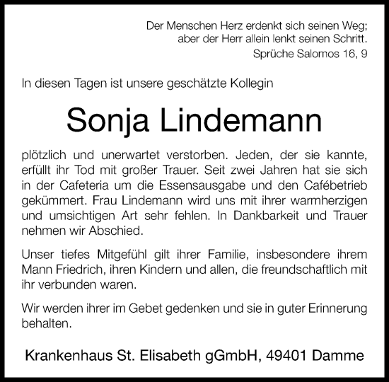 Traueranzeige von Sonja Lindemann von Neue Westfälische und Westfalen-Blatt