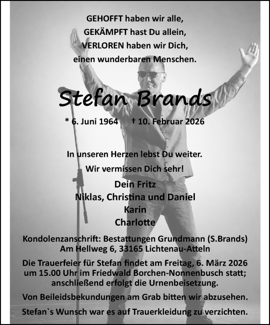 Traueranzeige von Stefan Brands von Neue Westfälische und Westfalen-Blatt