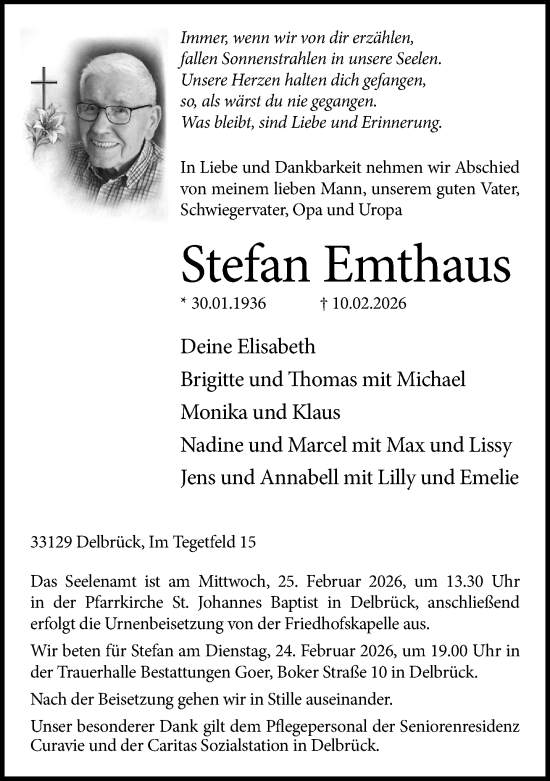 Traueranzeige von Stefan Emthaus von Neue Westfälische und Westfalen-Blatt