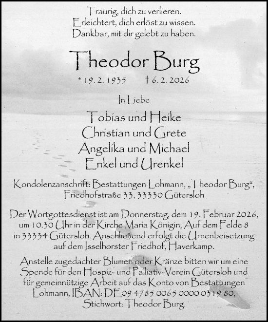 Traueranzeige von Theodor Burg von Neue Westfälische und Westfalen-Blatt