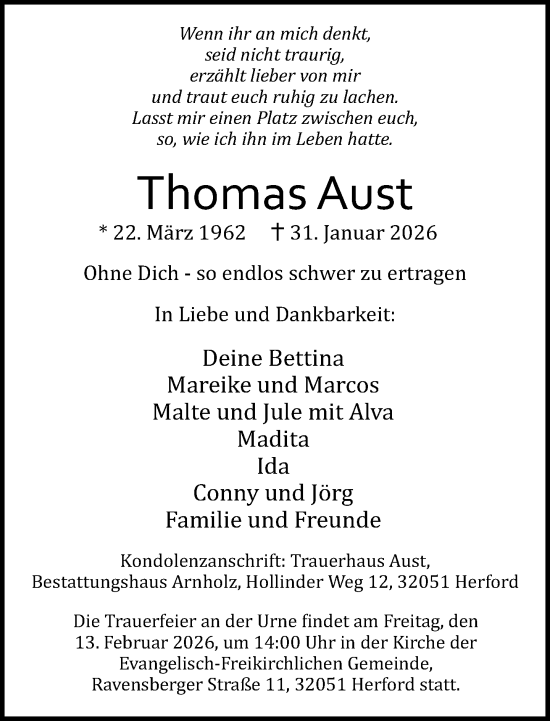 Traueranzeige von Thomas Aust von Neue Westfälische und Westfalen-Blatt