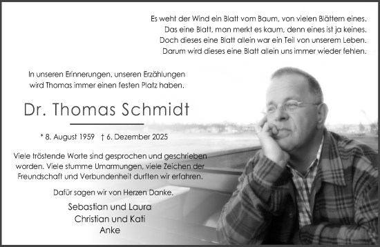 Traueranzeige von Thomas Schmidt von Neue Westfälische und Westfalen-Blatt