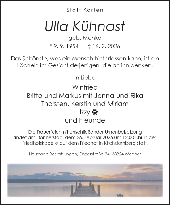 Traueranzeige von Ulla Kühnast von Neue Westfälische und Westfalen-Blatt