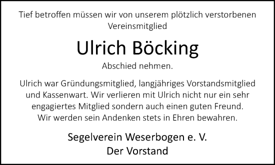 Traueranzeige von Ulrich Böcking von Neue Westfälische und Westfalen-Blatt