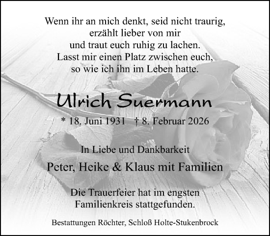 Traueranzeige von Ulrich Suermann von Neue Westfälische und Westfalen-Blatt