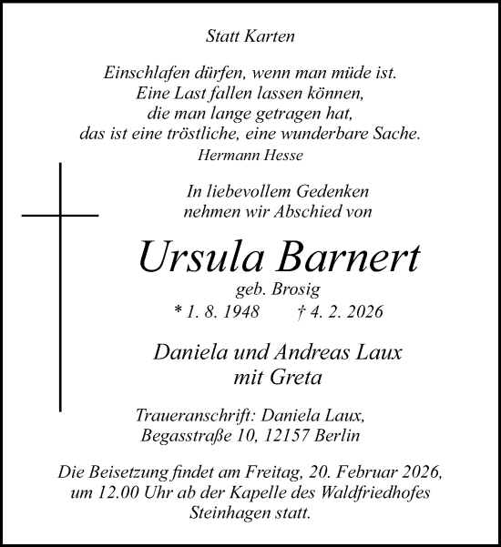 Traueranzeige von Ursula Barnert von Neue Westfälische und Westfalen-Blatt