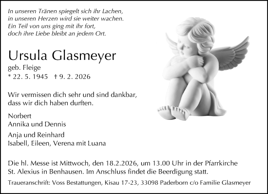 Traueranzeige von Ursula Glasmeyer von Neue Westfälische und Westfalen-Blatt