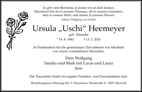 Traueranzeige von Ursula Heemeyer von Neue Westfälische und Westfalen-Blatt