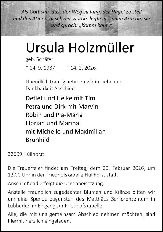 Traueranzeige von Ursula Holzmüller von Neue Westfälische und Westfalen-Blatt