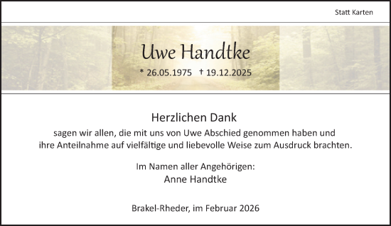 Traueranzeige von Uwe Handtke von Neue Westfälische und Westfalen-Blatt