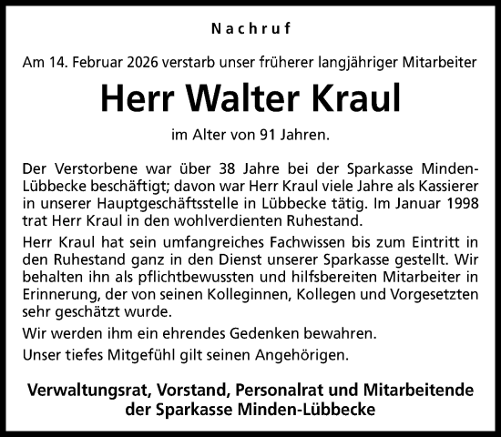 Traueranzeige von Walter Kraul von Neue Westfälische und Westfalen-Blatt