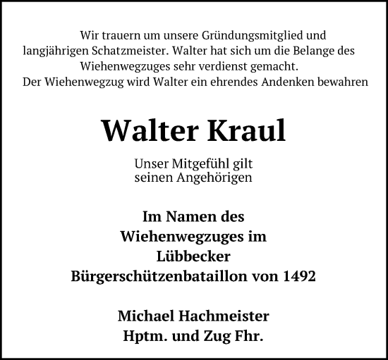 Traueranzeige von Walter Kraul von Neue Westfälische und Westfalen-Blatt