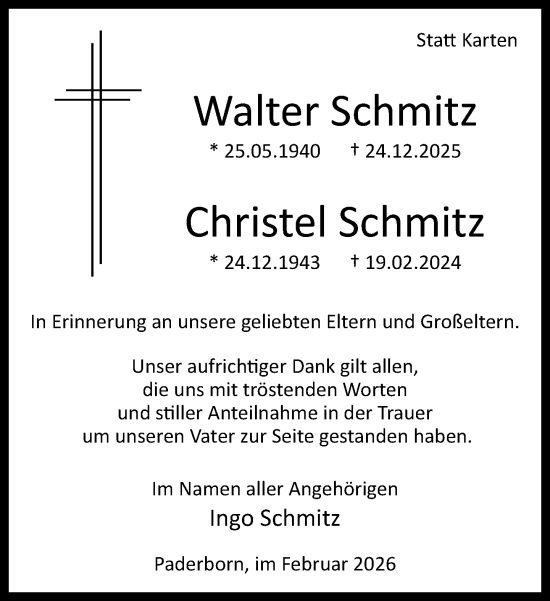 Traueranzeige von Walter Schmitz von Neue Westfälische und Westfalen-Blatt