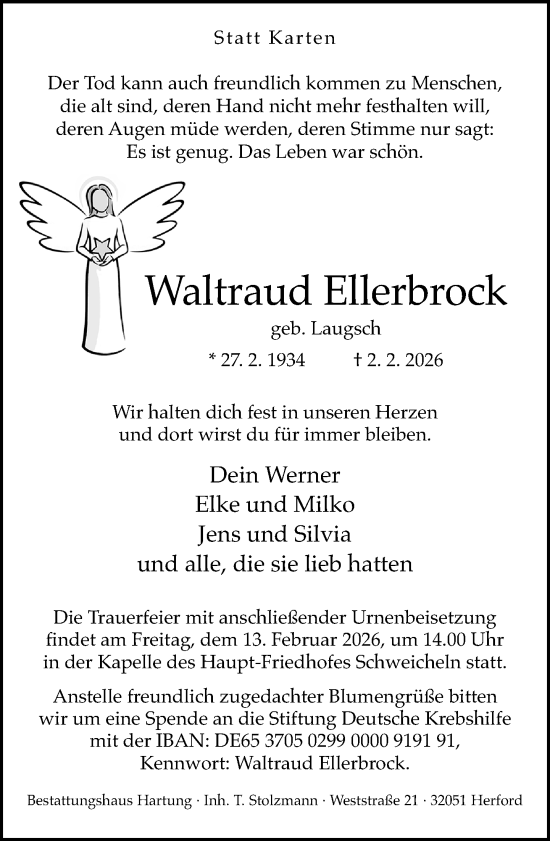 Traueranzeige von Waltraud Ellerbrock von Neue Westfälische und Westfalen-Blatt