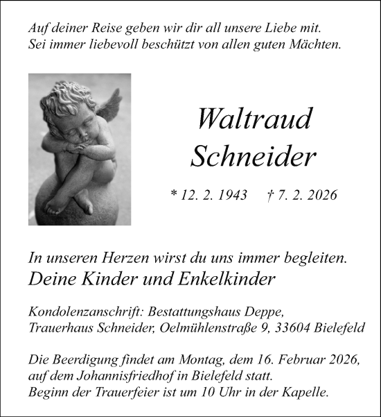 Traueranzeige von Waltraud Schneider von Neue Westfälische und Westfalen-Blatt