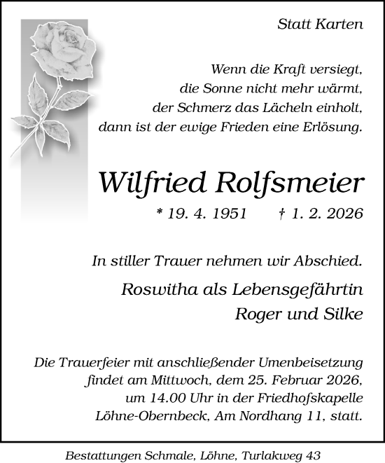 Traueranzeige von Wilfried Rolfsmeier von Neue Westfälische und Westfalen-Blatt
